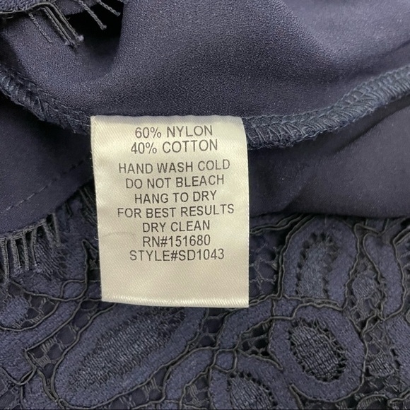 Storia Navy Blue Lace Mini Dress w/ Diamond Cutouts & Eyelash Trim - Size M - Picture 7 of 8